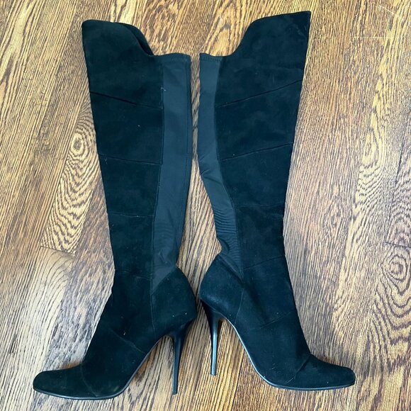 Moda in Pelle, "Selene" black suede boots, 4-inch stiletto, size 8.5 (Eur 38-39) - Picture 1 of 8